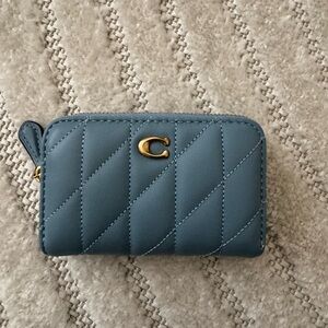 Coach Quilted Blue Wallet with Gold Accent